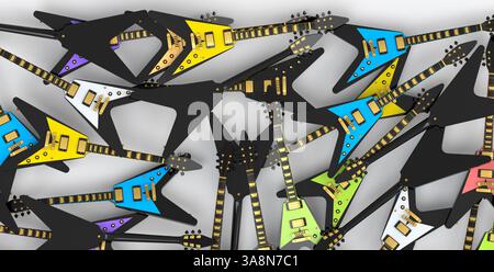 Haufen elektrischer Gitarren isoliert auf weißem Hintergrund. Stockfoto