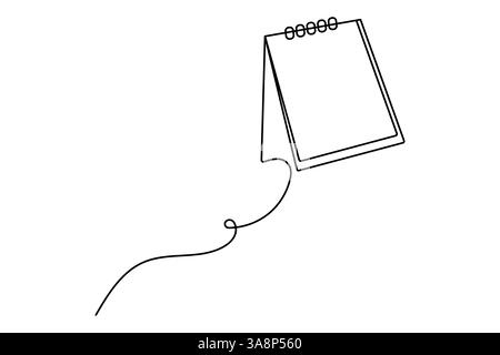 Tabellenkalender durchgehende einzeilige Zeichnung und Happy New Years Konturvektorsymbol Stock Vektor