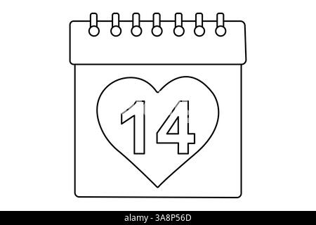 Tabellenkalender durchgehende einzeilige Zeichnung und Happy New Years Konturvektorsymbol Stock Vektor