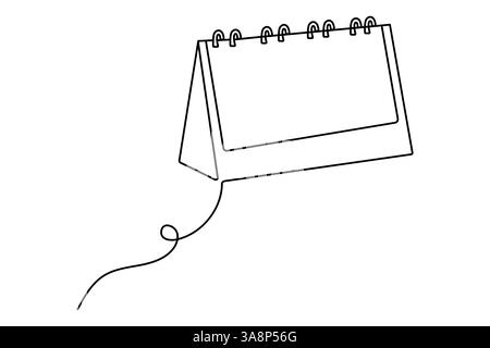 Tabellenkalender durchgehende einzeilige Zeichnung und Happy New Years Konturvektorsymbol Stock Vektor