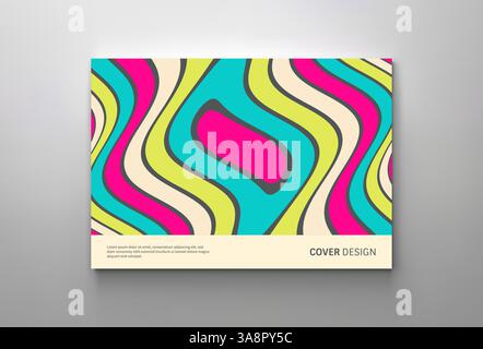 Cover Design Vorlage. Muster mit optischer Illusion. Abstrakter gestreifter Hintergrund mit Welleneffekt. Vektorabbildung. Stock Vektor