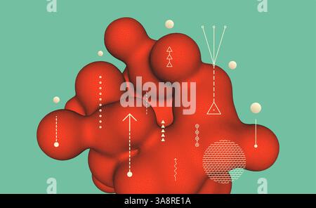 Abstrakter Hintergrund mit fließender flüssiger Form. Flüssiges amorphes 3D-Grafikelement. Komposition im Dotwork-Stil. Vektorillustration für Banner, Flyer Stock Vektor