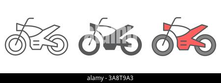 Motorrad-Symbol, Transport und Fahrzeug, Motorrad-Vektor-Symbol-Set, Vektor-Grafiken, editierbare Strichumrisszeichen, eps 10 Stock Vektor