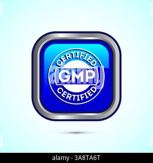 GMP-zertifiziertes Icon Design Illustration. Label für gute Herstellungspraxis, Knopfdesign Stock Vektor
