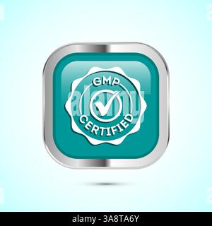 GMP-zertifiziertes Icon Design Illustration. Label für gute Herstellungspraxis, Knopfdesign Stock Vektor
