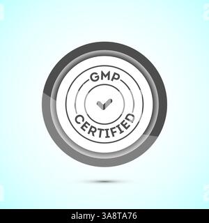 GMP-zertifiziertes Icon Design Illustration. Label für gute Herstellungspraxis, Knopfdesign Stock Vektor