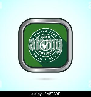 GMP-zertifiziertes Icon Design Illustration. Label für gute Herstellungspraxis, Knopfdesign Stock Vektor