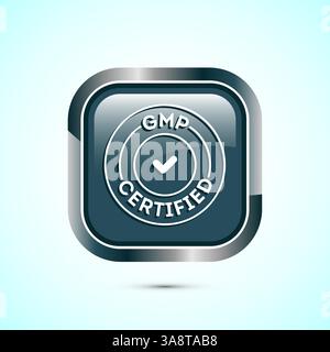 GMP-zertifiziertes Icon Design Illustration. Label für gute Herstellungspraxis, Knopfdesign Stock Vektor