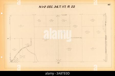 Dieser Satz detaillierter Karten für Minnetonka Village umfasst Grundstückseigentum, Streckenabschnitte, Eisenbahnstrecken und eine Indexkarte, um die Erweiterungen und Entwicklungen in der Gegend zu verfolgen. Stockfoto