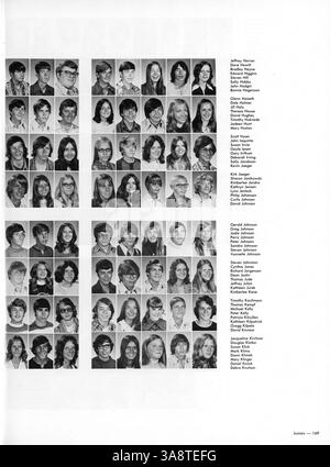 Die Ausgabe 1973 des Talons Yearbook von der Cooper High School beschreibt die Aktivitäten der Schüler, die Leichtathletik und den Geist des Schuljahres 1972-1973 und bietet einen Einblick in das Schulleben. Stockfoto