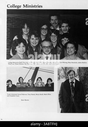 Dieses Jahrbuch 1981 des North Central Bible College feiert den 50. Jahrestag und dokumentiert die akademischen, sozialen und kulturellen Aspekte des Studentenlebens und der Leistungen der Lehrkräfte während des Schuljahres 1980-1981. Stockfoto