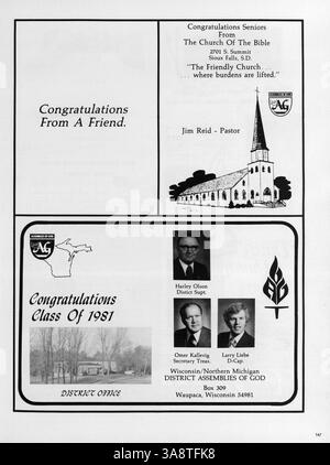 Das Jahrbuch 1981 des North Central Bible College feiert den 50. Jahrestag der Institution und dokumentiert wichtige akademische Ereignisse, Studenten und Lehrkräfte aus dem Schuljahr 1980-1981. Stockfoto