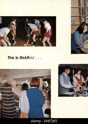 Die Ausgabe 1965 des Jahrbuchs Aurean, Richfield High School, beleuchtet die wichtigsten Veranstaltungen, Schüler, Lehrer und Aktivitäten des Schuljahres 1964-1965. Stockfoto