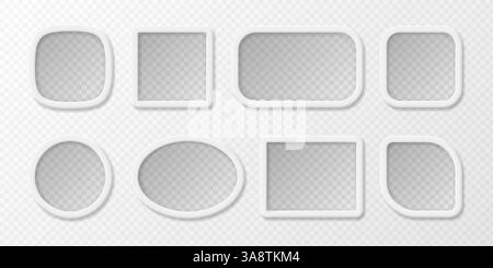 Satz realistischer leerer weißer Rahmen für Bilder oder Ihre Informationen in verschiedenen Formen. Vektor-3D-Illustration. Stock Vektor