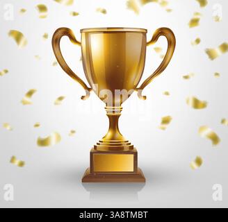 Trophäenbecher. Preisträger, Siegerpreis, goldener Pokal, Fußballturnier. Stock Vektor