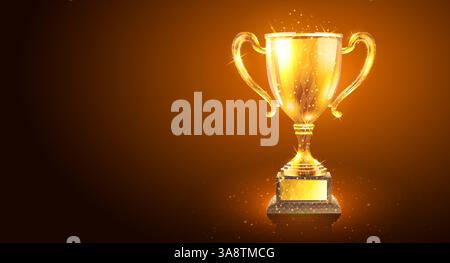 Trophäenbecher. Preisträger, Siegerpreis, goldener Pokal, Fußballturnier. Stock Vektor