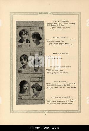 Das „Hesperian“ Jahrbuch von 1916 zeigt das Schuljahr 1915-1916 an der West High School, einschließlich Informationen über Studentenclubs, Sportmannschaften und Schulveranstaltungen. Stockfoto