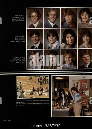 Dieses Jahrbuch von der Park Center High School im Jahr 1983 erfasst die akademischen, sportlichen und sozialen Höhepunkte des Schuljahres 1982-1983, darunter Schülerporträts und außerschulische Aktivitäten. Stockfoto