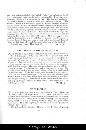 Das Jahrbuch „Cardinal“ 1916 erinnert an das zehnte Jubiläum der East High School und zeigt akademische, sportliche und außerschulische Veranstaltungen aus dem Schuljahr 1915-1916. Stockfoto