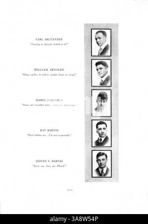 Dieses Jahrbuch 1916, „The Cardinal Tenth Anniversary Number“, spiegelt die Höhepunkte des Schuljahres 1915-1916 wider, darunter Schüler, Lehrer, Leichtathletik, Clubs, und Schulveranstaltungen. Stockfoto