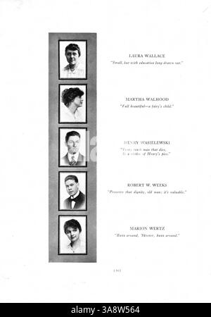 Das East High Yearbook 1916, „The Cardinal Tenth Anniversary Number“, erinnert an das Schuljahr 1915-1916 und dokumentiert Schüler, Vereine, Sport- und Schulveranstaltungen. Stockfoto