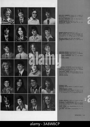 Das Jahrbuch „Bear '80“ dokumentiert das Schuljahr 1979-1980 der Lincoln High und hebt Schüler, Lehrer, außerschulische Aktivitäten, Leichtathletik, und andere wichtige Ereignisse. Stockfoto