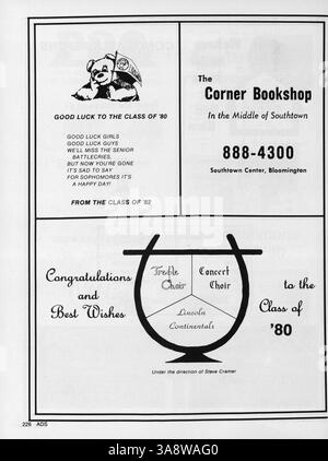 Das Jahrbuch „Bear '80“ 1980 dokumentiert die Höhepunkte des 1979-1980. Jahres der Lincoln High, darunter das Leben von Schülern, Lehrer, Sport, Clubs, und Schulveranstaltungen. Stockfoto