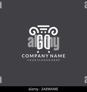 Monogram GO Logo für Anwaltskanzlei mit Säulensymbol in moderner und kreativer Vektorgrafik im geometrischen Stil Stock Vektor