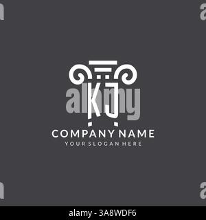 Monogramm-KJ-Logo für Anwaltskanzlei mit Säulensymbol in moderner und kreativer Vektorgrafik im geometrischen Stil Stock Vektor