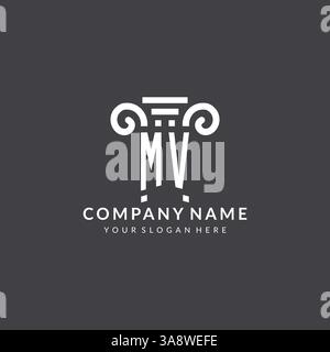 Monogramm-MV-Logo für Anwaltskanzlei mit Säulensymbol in moderner und kreativer Vektorgrafik im geometrischen Stil Stock Vektor