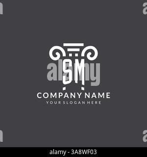 Monogramm SM-Logo für Anwaltskanzlei mit Säulensymbol in moderner und kreativer Vektorgrafik im geometrischen Stil Stock Vektor