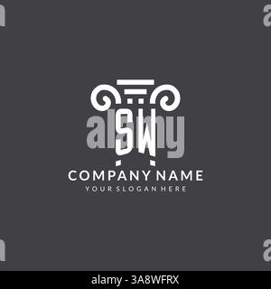 Monogramm SW-Logo für Anwaltskanzlei mit Säulensymbol in moderner und kreativer Vektorgrafik im geometrischen Stil Stock Vektor