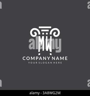 Monogramm MW-Logo für Anwaltskanzlei mit Säulensymbol in moderner und kreativer Vektorgrafik im geometrischen Stil Stock Vektor