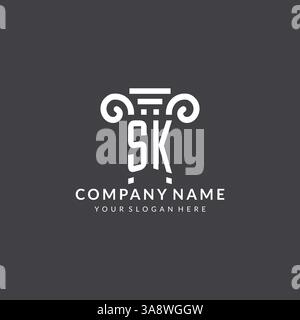 SK-Logo mit Monogramm für Anwaltskanzlei und Säulensymbol in moderner und kreativer Vektorgrafik im geometrischen Stil Stock Vektor