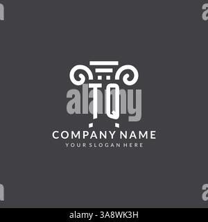 Monogramm TQ-Logo für Anwaltskanzlei mit Säulensymbol in moderner und kreativer Vektorgrafik im geometrischen Stil Stock Vektor
