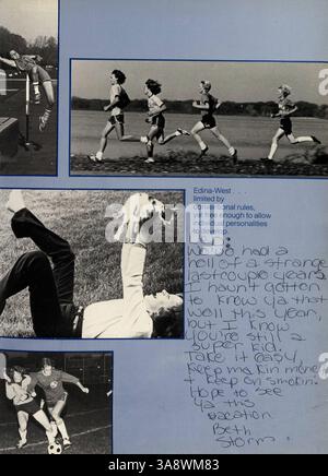 Das Edina West High Yearbook von 1976 mit dem Titel Windigo 76 bietet eine Momentaufnahme des Schuljahres 1975-1976. Es enthält Fotos und Details von Schülern, Lehrern, Vereinen, Leichtathletik und verschiedenen Schulveranstaltungen, die das Wesen des High School-Lebens während dieser Zeit festhalten. Stockfoto