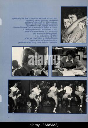 Die 1976 erschienene Ausgabe von Edina West High's Jahrbuch Windigo 76 erfasst verschiedene Aspekte des Schuljahres 1975-1976. Es enthält Abschnitte über Schüler, Dozenten, Sport, Vereine und andere Veranstaltungen, die für die Schulgemeinschaft in dieser Zeit von Bedeutung sind. Stockfoto