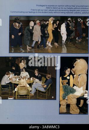 Windigo 76, das Jahrbuch 1976 der Edina West High, zeigt das lebendige Schülerleben und die Aktivitäten der Schule während des Schuljahres 1975-1976. Das Jahrbuch enthält Studentenporträts, akademische Highlights, sportliche Veranstaltungen und außerschulische Clubteilnahmen. Stockfoto