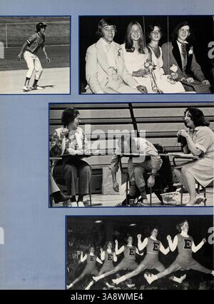 Die 1976 erschienene Ausgabe des Windigo Jahrbuchs der Edina West High fasst die Höhepunkte des Schuljahres 1975-1976 ein. Mit Abteilungen für Studenten, Sport, Vereine und Dozenten bietet es einen aufschlussreichen Einblick in das Leben an der Edina West High. Stockfoto