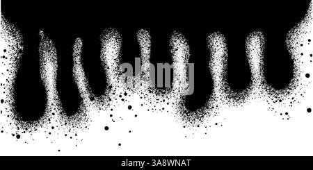 Schwarze Sprühfarbe tropfende grafische Elemente im Graffiti-Stil. Aktuelle Tinten zeichnen Flüssigkeit ab. Farbfluss. Vektorabbildung. Stock Vektor
