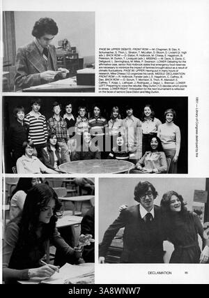 Dieses Highschool-Jahr, Windigo 76, fängt das Schuljahr 1975-1976 an der Edina West High mit Schülern, Dozenten, Clubs, Leichtathletik, und Schulveranstaltungen. Stockfoto