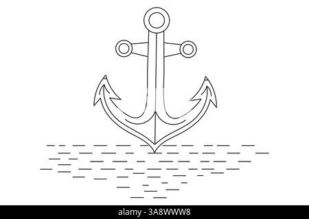 Schiffsanker in durchgehender einzeiliger Kunst und digitaler Illustration Vektor-Symbol Stock Vektor