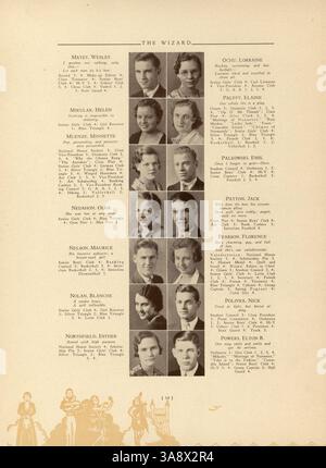 In dieser Ausgabe des Wizard Yearbook von der Edison High School aus dem Jahr 1933 werden die akademischen Leistungen der Schule, die Leichtathletik, die Studentenclubs und die unvergesslichen Ereignisse aus dem Schuljahr 1932-1933 vorgestellt. Stockfoto