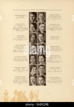 Diese Ausgabe des Wizard Yearbook von der Edison High School aus dem Jahr 1933 zeigt Höhepunkte des Schuljahres 1932-1933, darunter das Studentenleben, Lehrkräfte, Sportveranstaltungen und Studentenclubs. Stockfoto