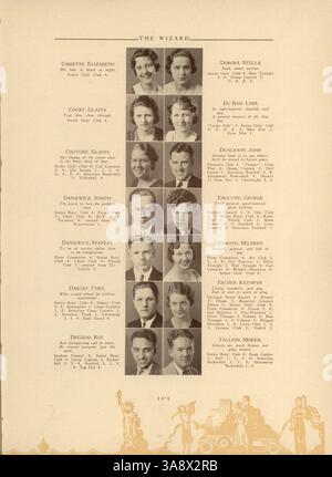 Diese Ausgabe des Wizard Yearbook der Edison High School dokumentiert das Leben der Schüler, einschließlich Sportveranstaltungen, Teilnahme an Lehrkräften und Clubaktivitäten während des Schuljahres 1932-1933. Stockfoto