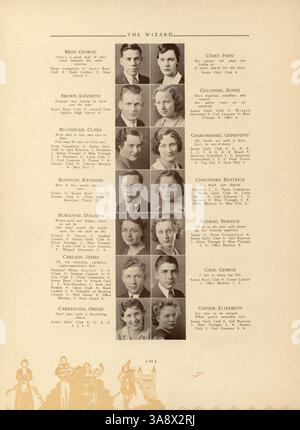 Diese Ausgabe des Wizard Yearbook der Edison High School dokumentiert das Schuljahr 1932-1933, einschließlich bedeutender sportlicher Veranstaltungen, Schüleraktivitäten und Lehrerprofile. Stockfoto