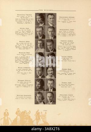 Diese Ausgabe des Wizard Yearbook der Edison High School dokumentiert wichtige akademische und außerschulische Leistungen der Schüler sowie Beiträge der Fakultät und sportliche Veranstaltungen aus dem Schuljahr 1932-1933. Stockfoto