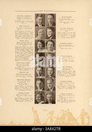 Die Ausgabe 1933 des Wizard Yearbook der Edison High School beleuchtet die Sportveranstaltungen, das Studentenleben, die Beiträge der Lehrkräfte und die außerschulischen Aktivitäten des Schuljahres 1932-1933. Stockfoto