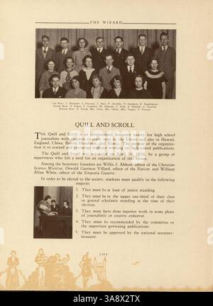 Diese Ausgabe 1933 des Wizard Yearbook der Edison High School dokumentiert die wichtigsten Ereignisse des Schuljahres 1932-1933, darunter Studentenclubs, Leichtathletik, akademische Meilensteine und Beiträge der Fakultät. Stockfoto