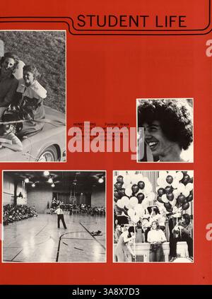 Dieses Jahrbuch „Mustang“ von der Breck School 1977 fängt ein Jahr im Leben der Schüler, Lehrkräfte und Veranstaltungen in Breck während des Schuljahres 1976-1977 ein und dokumentiert die sportlichen und akademischen Höhepunkte der Schule. Stockfoto